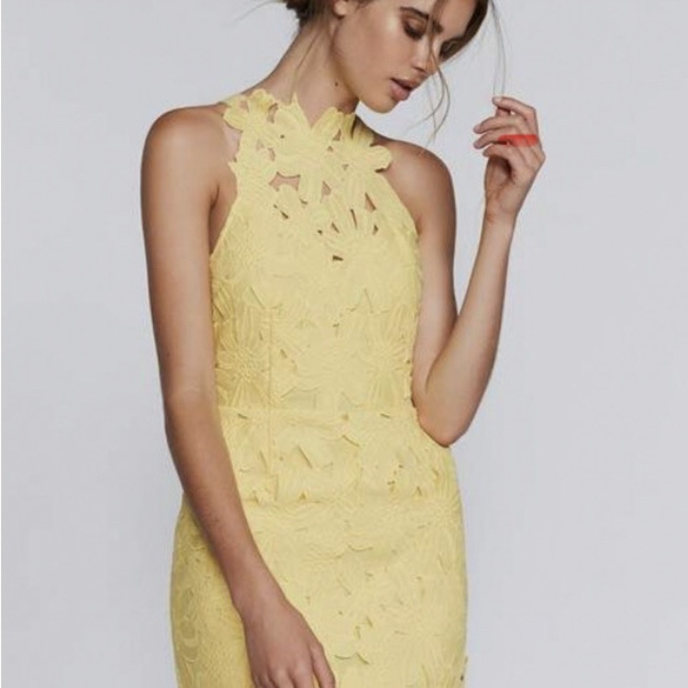 SAYLOR Yellow Lace Midi Dress